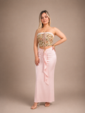 Blush pink satin maxi skirt