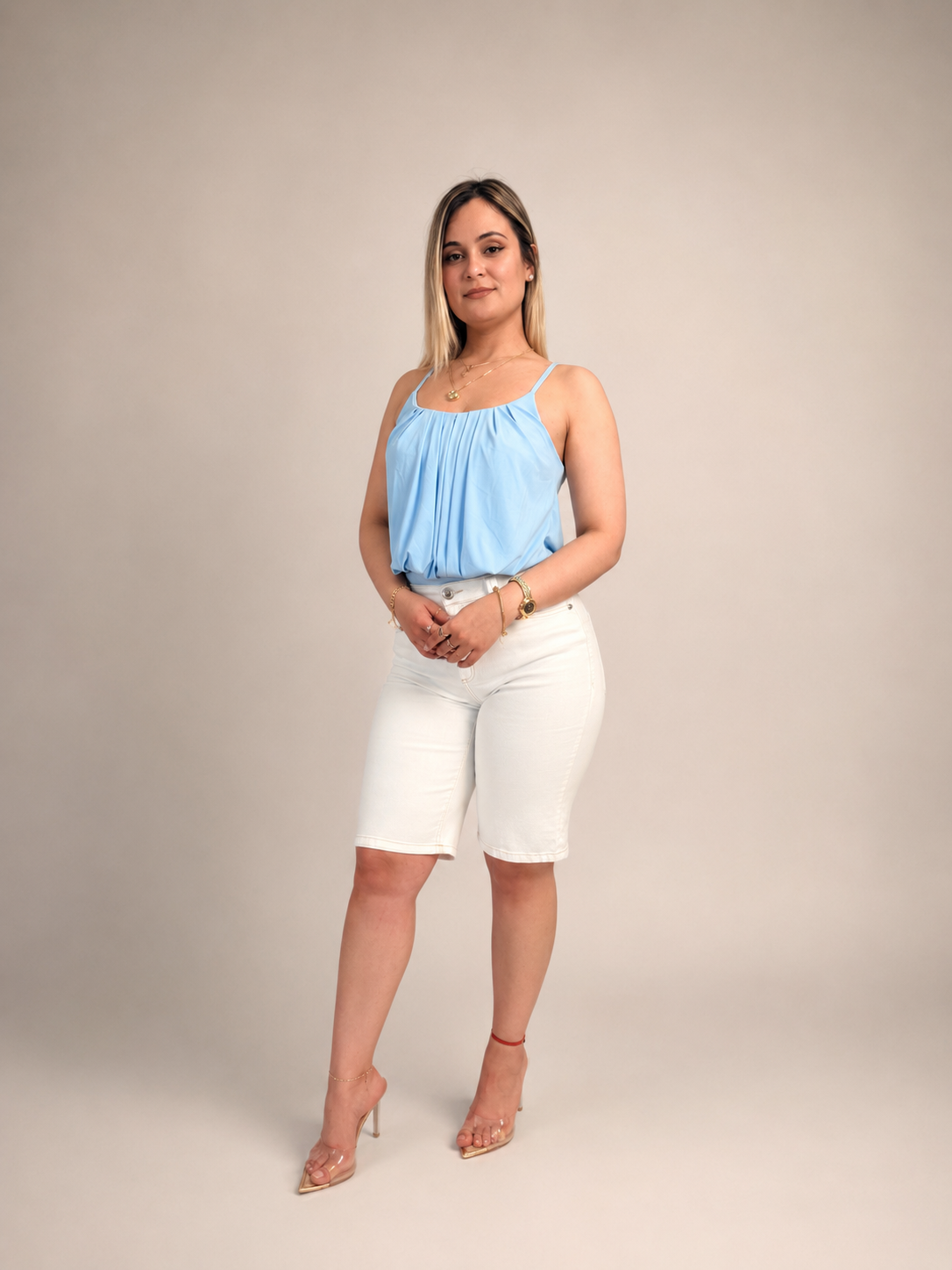 Sky blue sleeveless bodysuit